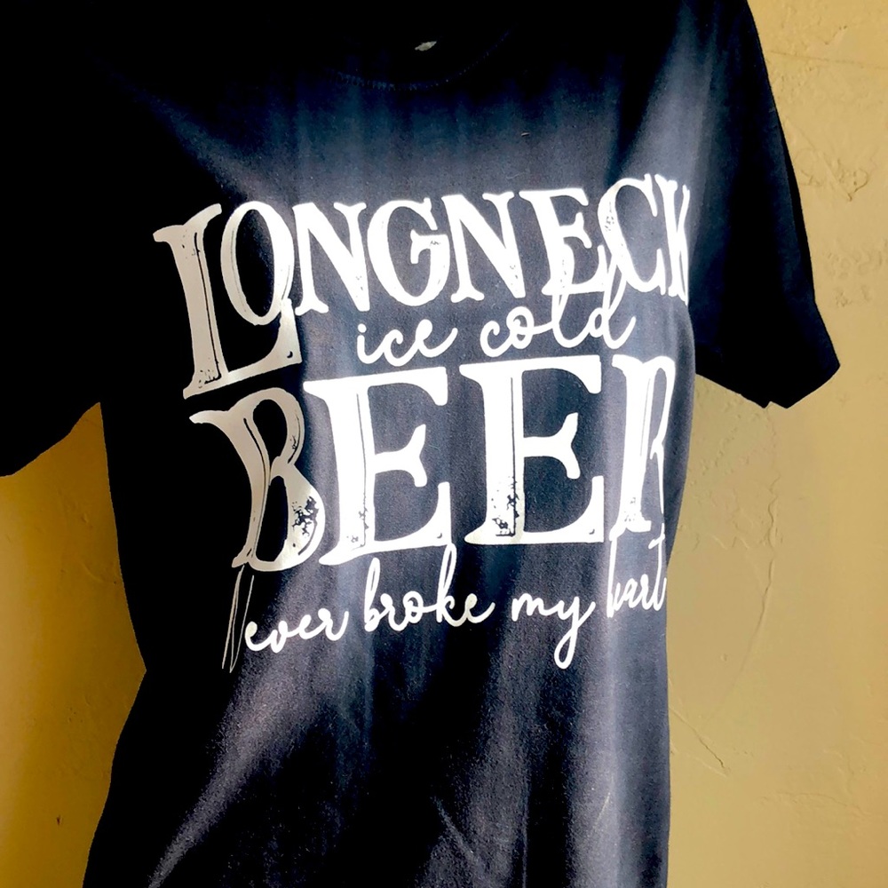 Long neck beer never broke my heart t shirt